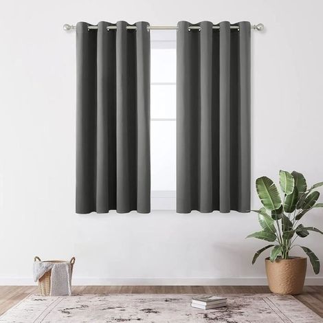 Rideaux Occultants Isolant Thermique, 114x132 CM (Largeur x Hauteur), Design Moderne à Oeillets, Gris Clair, 114 x 132 cm gris cla