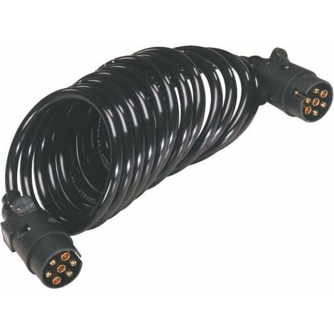 1 rallonge spirale 3,5 m, connecteurs 12 V 7 broches, câble PVC souple, pour remorquage et véhicules utilitaires