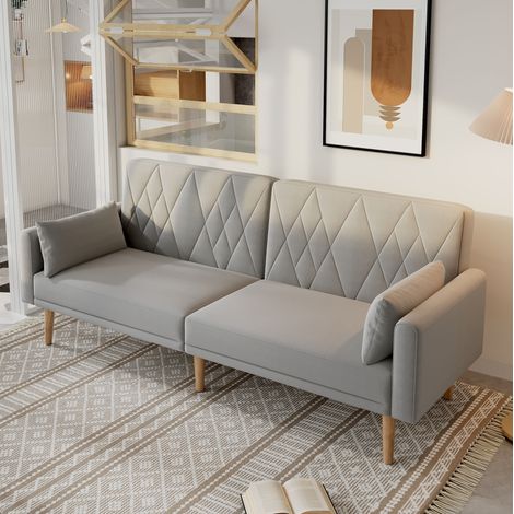 Canapé convertible 2 places en velours gris 180x75x82 cm, dossier et accoudoirs réglables (1/5)