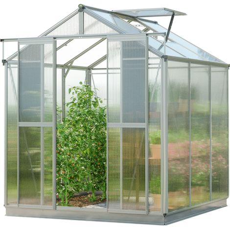 GFP Gewächshaus Picco 3 Alu-Rahmen 179 x 195 cm 6 mm Polycarbonat Platten - mit Fundamentrahmen & automatischem Fensteröffner