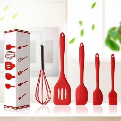 Silikon-Küchenhelfer-Set, 5-teiliges Silikon-Küchenhelfer-Set, Spatel, Pinsel, Küchenwerkzeuge (1/4)