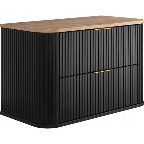RODAN Waschtischunterschrank 80 cm Schwarz Hängend mit Arbeitsplatte Eiche Craft Gold ovale geriffelte MDF-Front Soft-Close ELEGANCE (1/5)