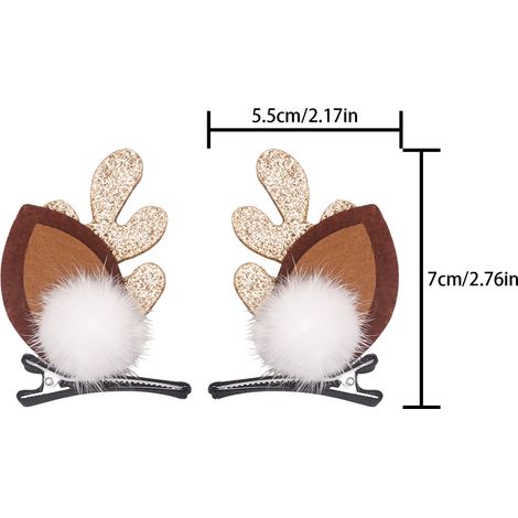 Pinces à cheveux Noël bois de cerf pailleté or, lot de 2 accessoires déguisement festif