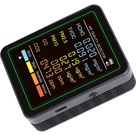 Détecteur qualité air intérieur 6 en 1 CO CO2 TVOC HCHO PM2.5 PM10 capteur infrarouge écran LCD couleur portable testeur air maison noir (1/5)