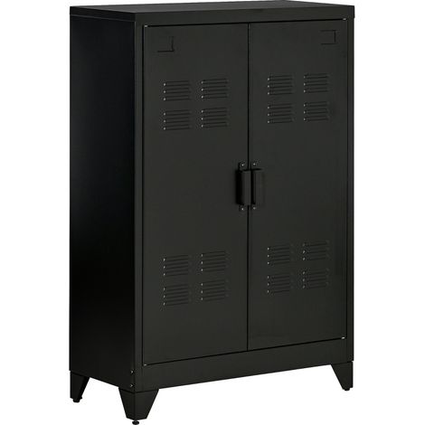 Armadietto Metallico a 2 Ante in Stile Industriale per Casa e Garage, 75x33x110 cm, Nero (1/5)