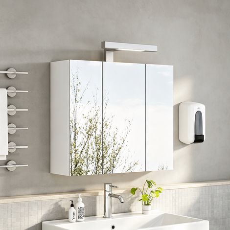 Meuble miroir salle de bain 60x16x70 cm blanc, LED, prise, gain de place, FLORAGRACE (1/5)