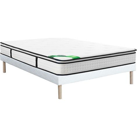 Set 160 x 200 cm rete letto imbottita + materasso a molle insacchettate 7 zone con topper integrato e rivestimento in bambù sp.26cm - MIREZA di NATUREA