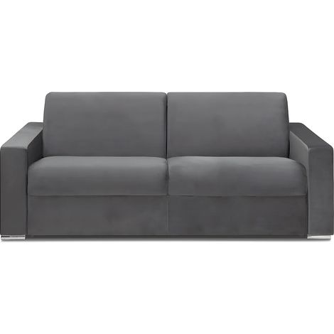 Canapé 4 places convertible express en velours anthracite - Couchage 160 cm - Matelas 18 cm avec mémoire de forme CALITO (1/2)