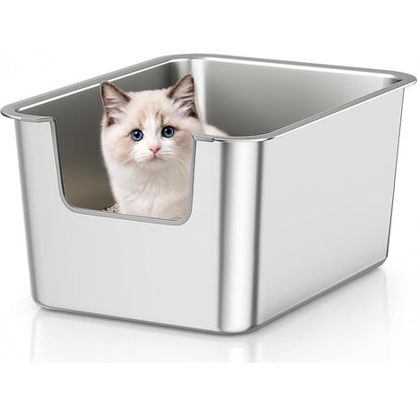 Stainless Steel Litter Tray with High Edges, Open Cat Litter Tray (1/5)