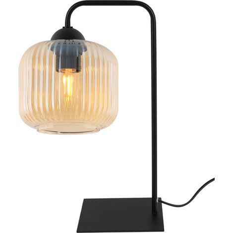 LÁMPARA DE MESA RIFFLE NEGRA 1 LÁMPARA PLANA MIEL CILINDRO E27 (1/5)