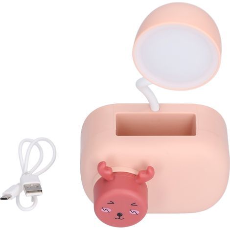 Multifunktionale LED-Schreibtischlampe mit Anspitzer, USB-Kabel, im Cartoon-Hirsch-Design für Schlafzimmer, Büro, Arbeitszimmer – Rosa (1/5)