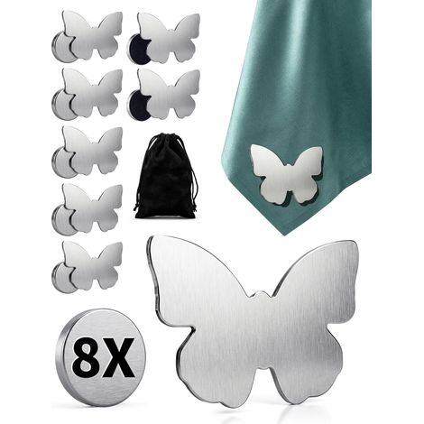 Lot de 8 pinces magnétiques pour nappe en acier inoxydable (motif papillon) – Conception coupe-vent avec sac de rangement (1/5)