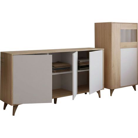 Ensemble Meubles de Séjour Leverano, Modulable, 8 Étagères, 6 Portes, Chêne Brun