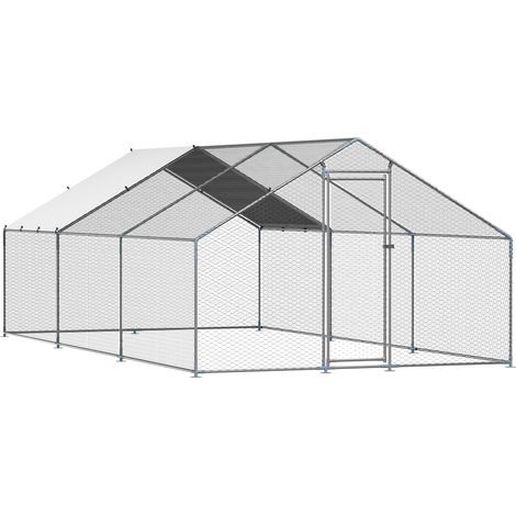 Mophorn Enclos en métal pour poulailler 3 x 6 x 2 m avec grillage, couverture, verrou de sécurité, toit incliné, grande cage extérieure adaptée aux poules, canards, lapins et autres volailles (1/5)