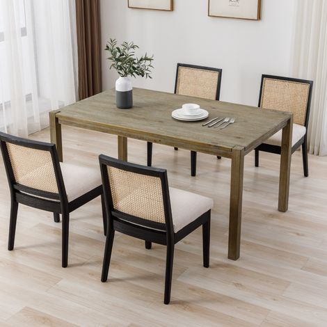 Wahson Dining Chairs 4Pcs in Rattan Rustic Kitchen Chairs Upholstered for Living Room Restaurant, Black (1/5)