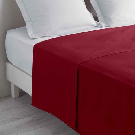 Drap Plat en Coton "Biolina" 240x300cm Bordeaux (1/3)