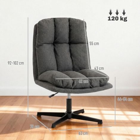 Fauteuil pivotant de bureau, siège cosy en lin gris anthracite, sans bras, assise spacieuse, piètement métal, idéal salon ou chambre (1/5)