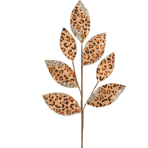Kaemingk – Branche fantaisie aspect léopard beige/orange avec paillettes – Plastique et fil de fer, H 70 cm