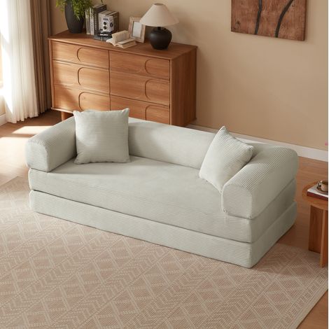 Divano letto in velluto beige 195 x 89 x 59 cm, senza montaggio HAVRYA (1/5)