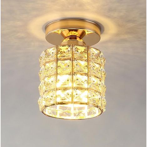 Mini plafonnier en cristal - 17 cm - Abat-jour rond, cristal carré - Culot E27 - Intensité réglable - Convient aux couloirs, chambres et salons (1/5)