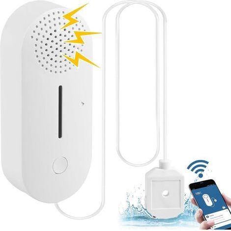 Détecteur d'eau avec Alarme Wi-FI Et Capteur de Niveau d'eau, Capteur d'eau Bruyant de 100 DB à Piles, pour Cuisines, Caves, Éviers, Sols,de DEBUNS (1/5)