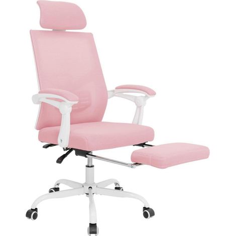 Ergonomischer Bürostuhl Mesh Rosa Fußstütze Kopfstütze Lendenwirbelstütze (1/5)