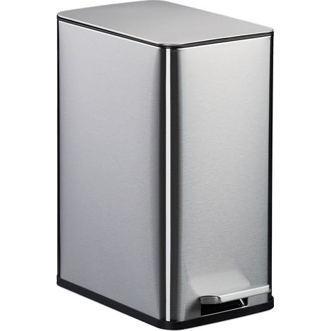 Relaxdays Bathroom Pedal Bin, 10 Litres, Soft-Close Lid, Removable Inner Bucket, Metal, Sanitary Waste Disposal, Silver (1/5)