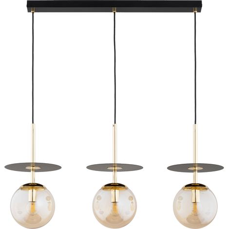 Suspension ligne QEENCY noir/or boules ambrées 3E14 Alfa (1/2)