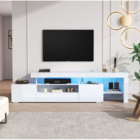 Mueble TV 192x37x53 Cm Blanco, 3 Armarios, LED, Lowboard Alto Brillo, TV Hasta 85" (1/5)
