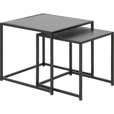 Lot de 2 tables gigognes 50 et 40 cm décor noir et métal noir - FYNCA (1/3)