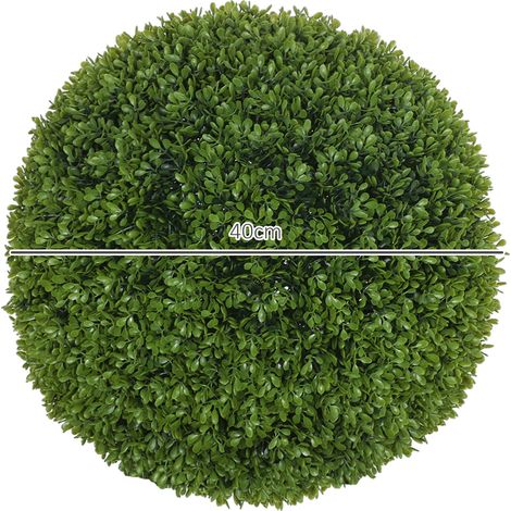 Set de 2 boules de buis artificiel 40 cm, plantes en plastique imitation, pour salon chambre bureau jardin, idée cadeau (1/5)