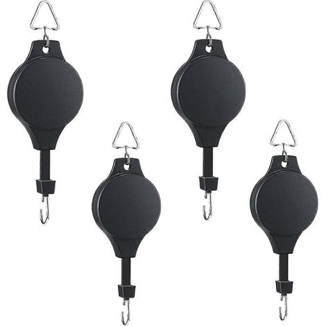 Lot de 4 crochets rétractables et réglables avec poulie pour suspensions de plantes, mangeoires à oiseaux et pots de jardin. (1/5)