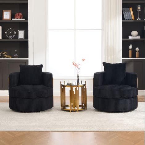 Fauteuil pivotant 360° en velours côtelé noir avec accoudoirs rembourrés et rangement (1/5)