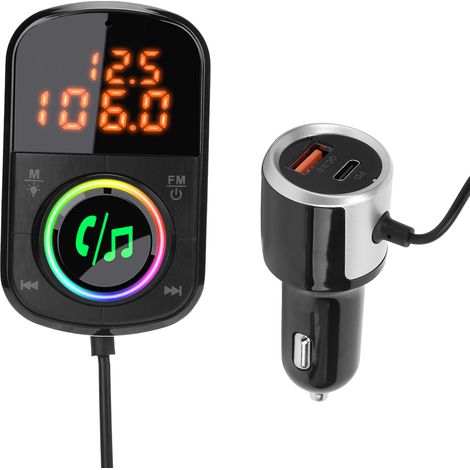 Transmetteur Bluetooth FM 12-24V, kit mains libres, charge rapide PD3.0/QC3.0, écran LCD avec LED multicolores (1/5)