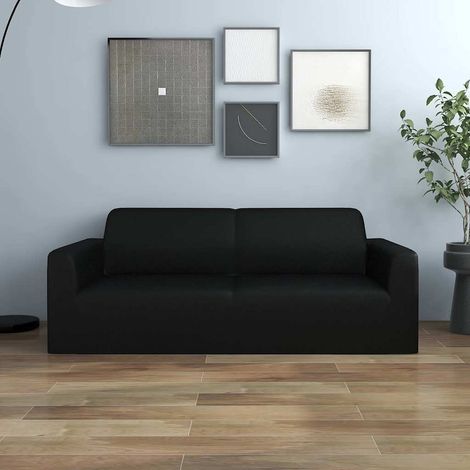 Housse extensible de canapé 2 places Noir Jersey de polyester (1/5)