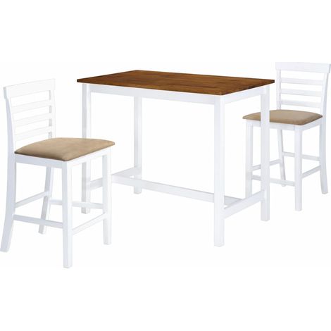 Table et chaises de bar 3 pcs Bois massif Marron et blanc (1/5)