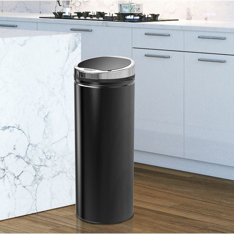 Poubelle automatique 50 L à capteur acier noir OKMYHOME (1/4)
