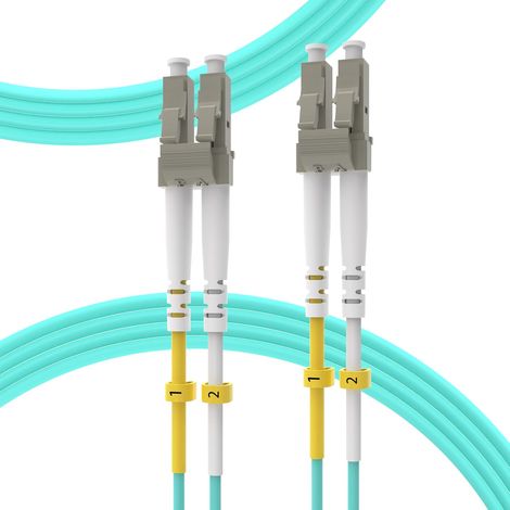 Jarretière fibre optique OM3 LC à LC et de, 30 m (100 pi), 10G/40G, 50/125 µm, multimode duplex, LSZH Aqua f (1/4)