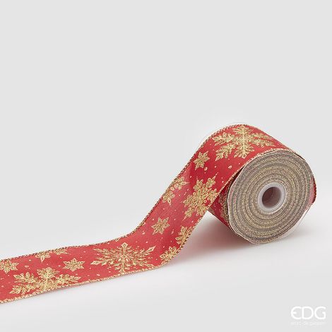 EDG Enzo De Gasperi Nastro Fiocconeve di Natale H 65 Mm L 10 Mt Red Gold