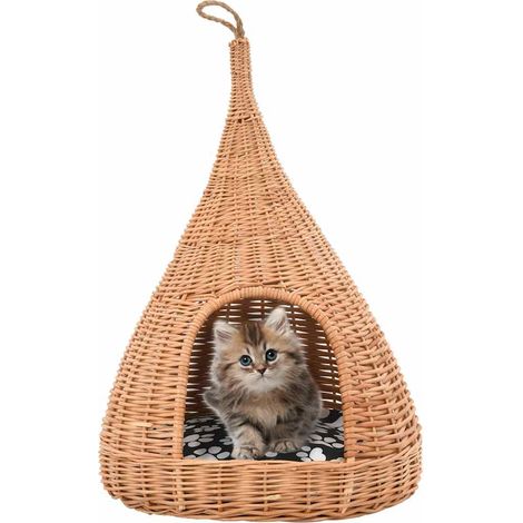 vidaXL Casa para gatos con cojín y forma de tipi sauce natural 40x60cm (1/4)