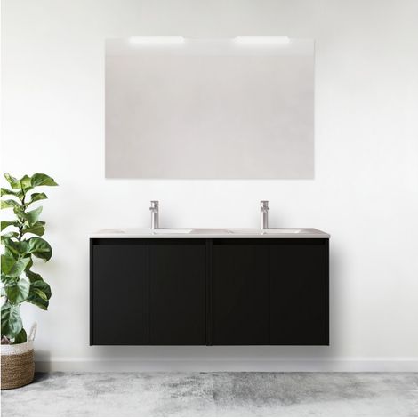 Mobile bagno sospeso 120 cm 4 ante in legno nero satinato con lavabo ad incasso - Nova - Standard (1/5)