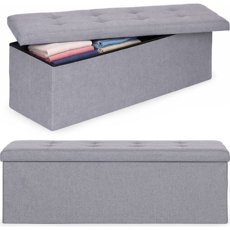 Aufbewahrungshocker mit gepolstertem Sitz, 111 x 38 cm, Hellgrau
