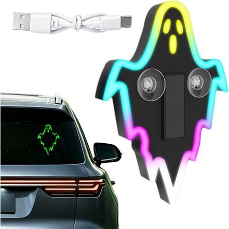 Éclairage d'ambiance pour voiture Décoration Halloween Sans Fil Solaire Et Lumières Pour Fenêtre De Voiture En Forme De Fantôme Pour conduite de nuit, trajets, voyages, vacances, fê (1/5)