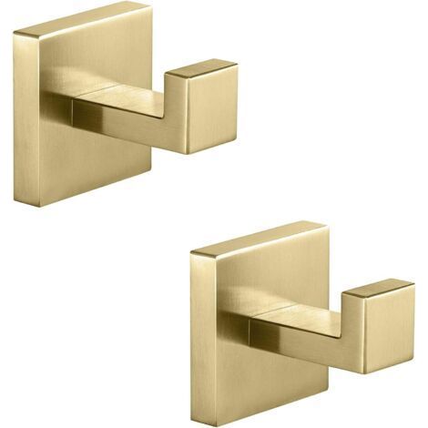 Set of 2 Pieces Square Wall Hook SUS 304 Stainless Steel Towel Hook Bathroom, Wall Dish Towel Hanger for Kitchen Bathrobes Coats Garage(Gold) (1/5)