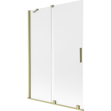 Mexen Velar Duschwand 2-flügelig, verschiebbar 120 x 150 cm, Mattglas, gebürstetes Gold - 896-120-000-31-55 (1/2)