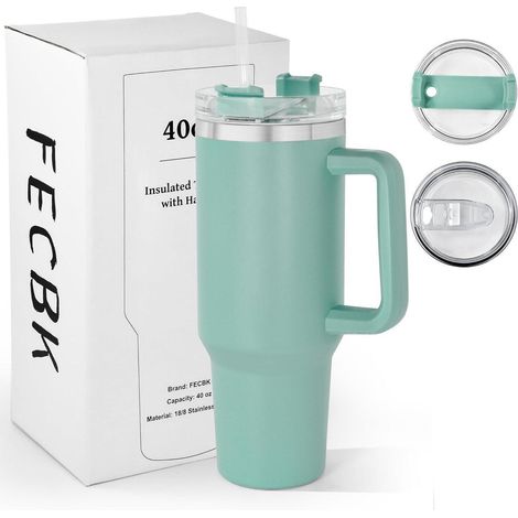 Thermobecher 1,2L Isoliert Auslaufsicher Strohhalm Henkel Teal (1/5)