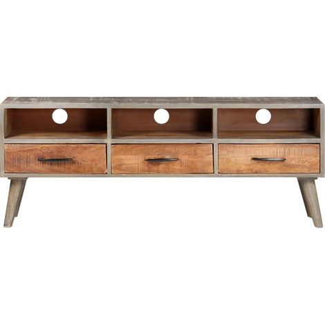 Meuble TV, Étagère TV, Meuble de Salon, Gris 130x35x51 cm Bois massif de manguier brut OIB7573E (1/5)