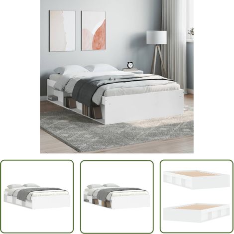 The Living Store Bettgestell Weiß 120x190 cm - Bettes Gestell - Doppelbett - Weißes Bett - Massivholzbette - Holzbettrahmen (1/5)