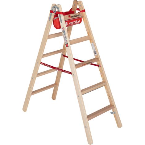 Euroline Holz Sprossenstehleiter mit Comfort-Breitsprossen, Eimerhaken und Werkzeugablagetasche 2x5 Sprossen (1/5)