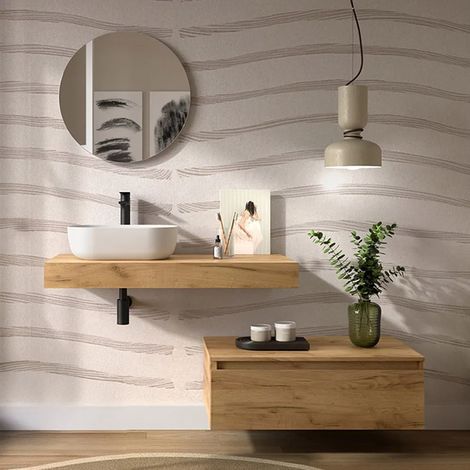 Composizione bagno con mensolone 100 cm e cassettiera sospesa 80 cm in rovere africa - Sumo